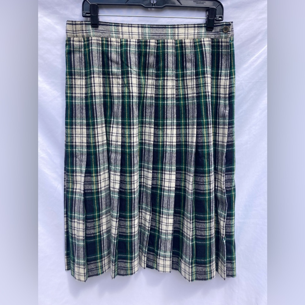 Vintage Wardrobe Maker Wool Blend Plaid Pleated Skirt, Women's 14